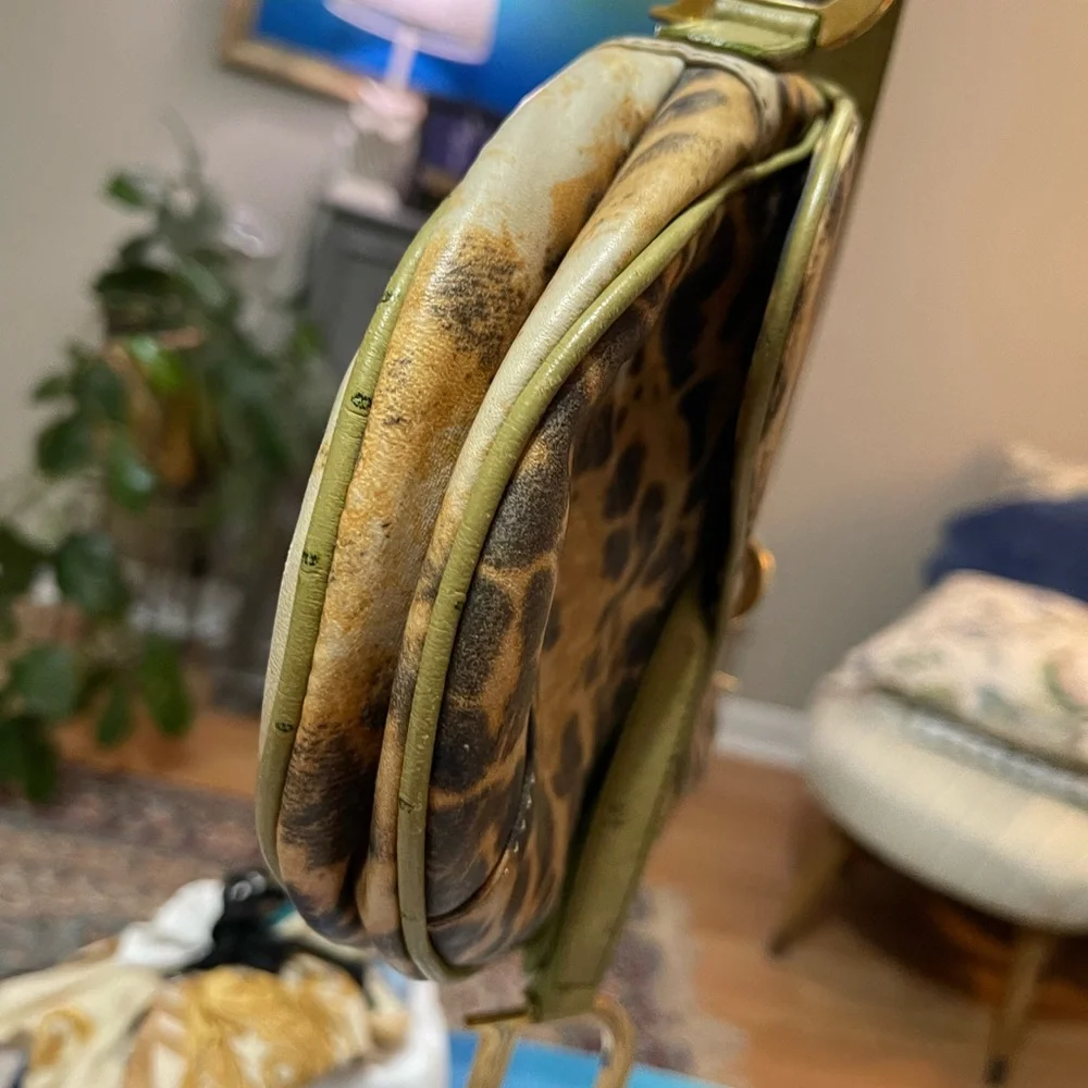 Dior Canvas & Ostrich Leather Leopard Print Saddle Bag - Picture 10 of 17